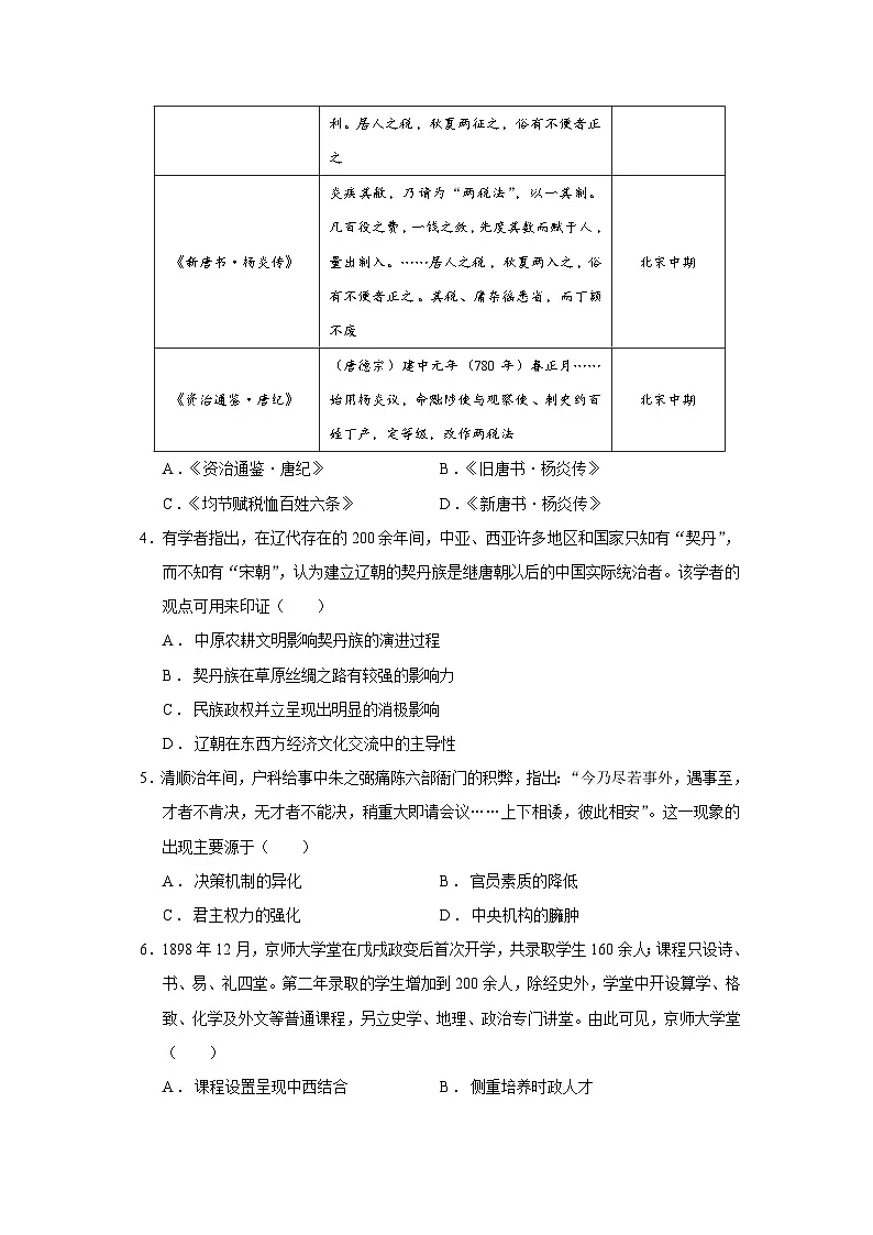 2024—2025学年度陕西省高二第二学期期末教学质量检测历史试题（含答案）第2页