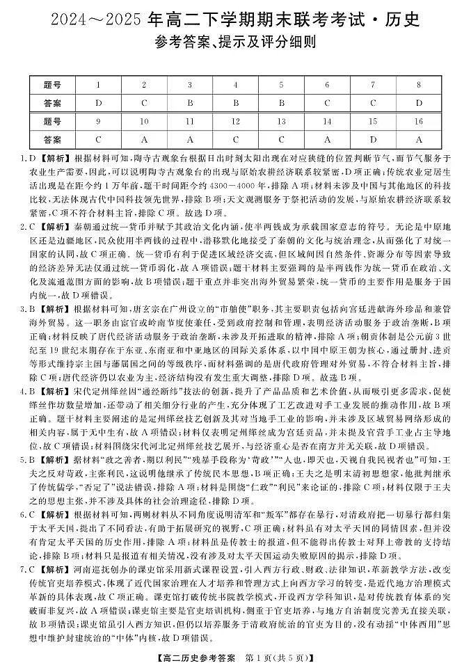 金科·新未来7月3-4日高二联考-历史详解版答案第1页