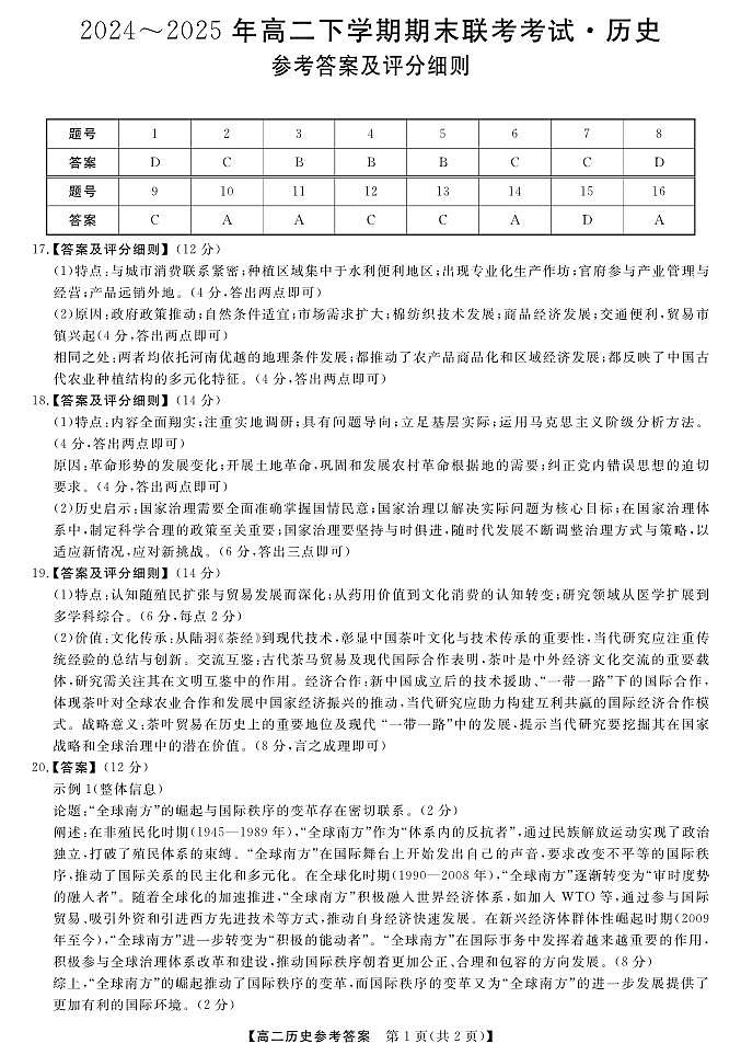 金科·新未来7月3-4日高二联考-历史评分细则第1页
