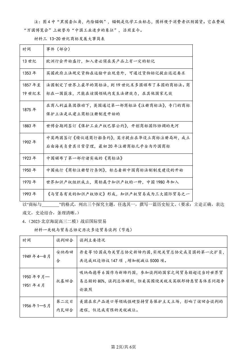 2023-2025北京高三二模[高考模拟]历史汇编：商业贸易与日常生活章节综合第2页