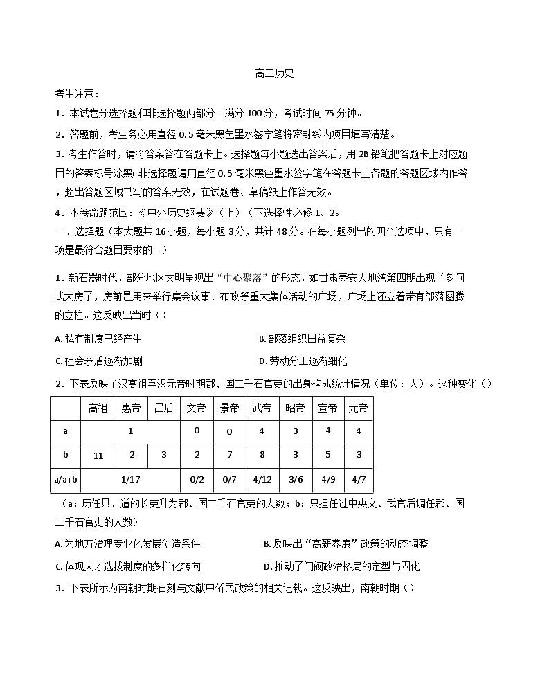 福建省福州市2024-2025学年高二下学期期末考试历史试题（含答案）第1页
