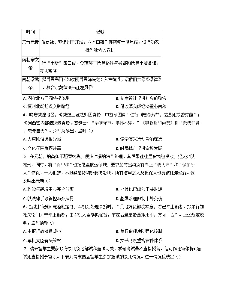福建省福州市2024-2025学年高二下学期期末考试历史试题（含答案）第2页