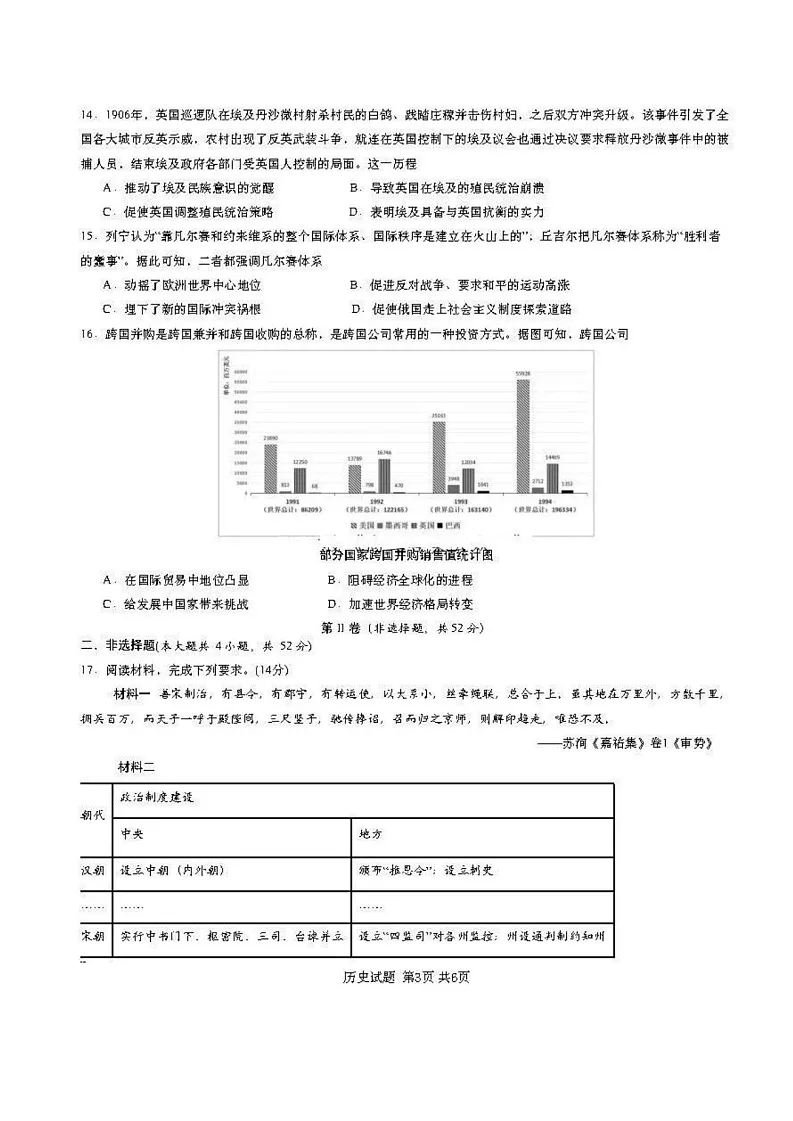 湖南省2025届高三一轮复习收官联考-历史试题（含答案）第3页