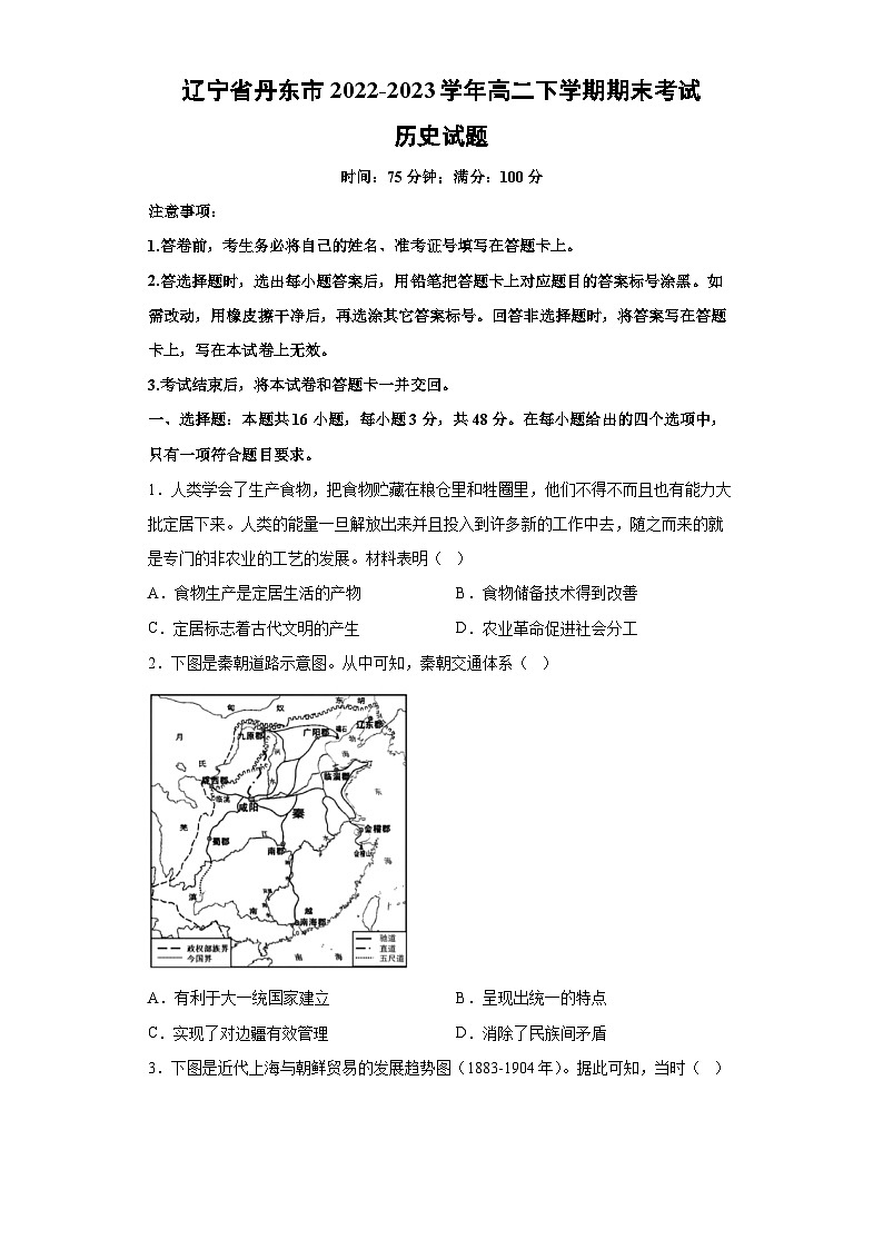 辽宁省丹东市2022-2023学年高二下学期期末考试历史试卷（解析版）第1页