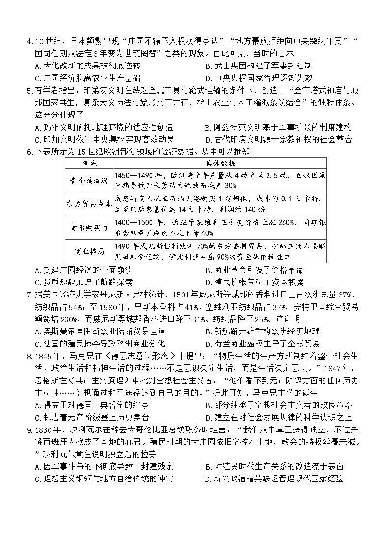 江西省上进联考2024-2025学年高一下学期期末考试历史试卷第2页