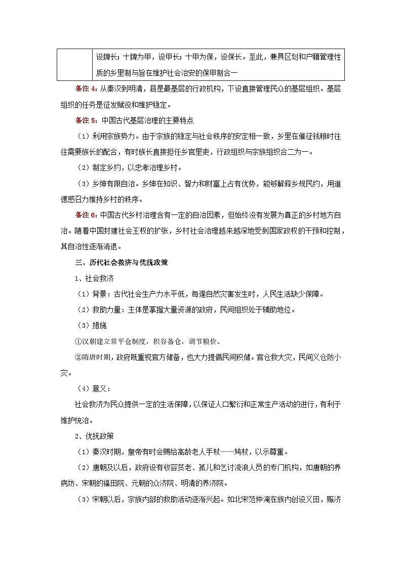 统编版高中历史高二上学期 选必一 第六单元 基层治理与社会保障 知识清单第3页