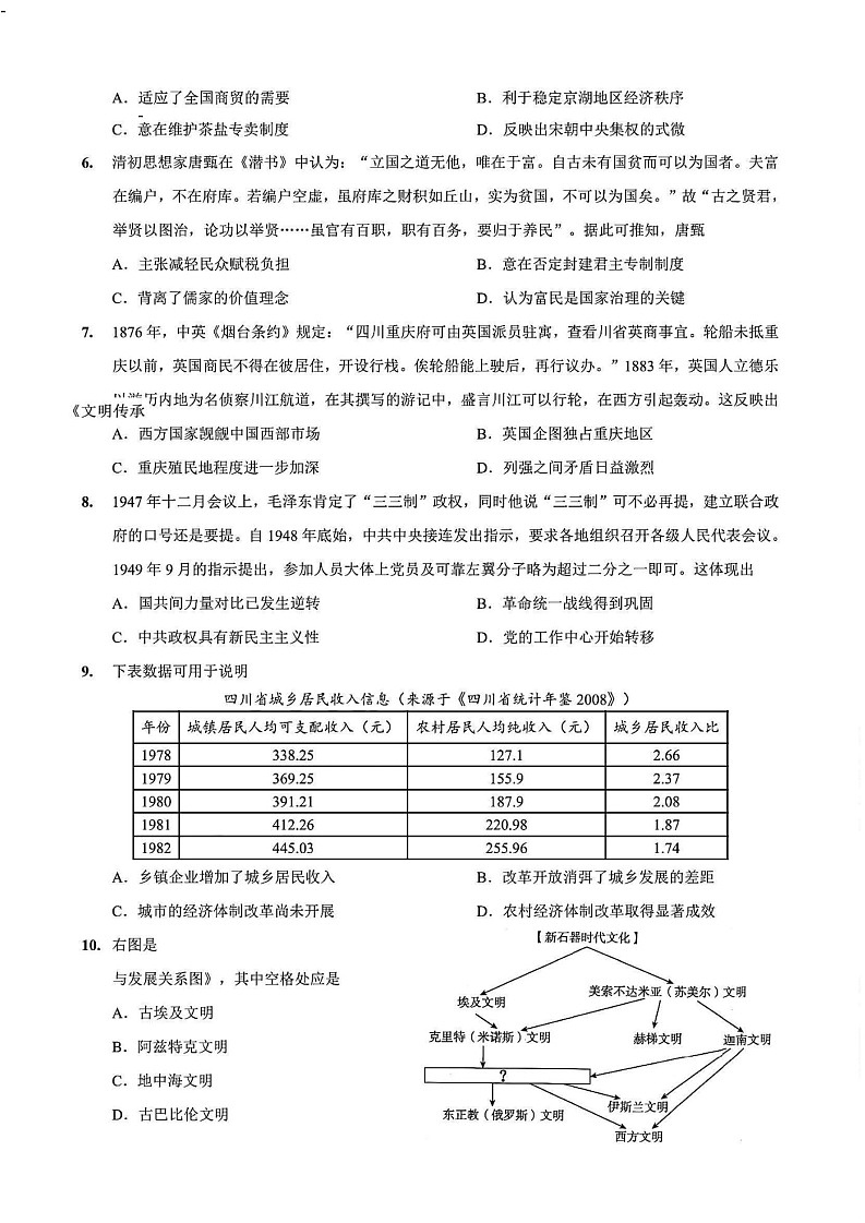 重庆市第一中学校2025届高三下学期2月开学考试历史试题（含答案）第2页