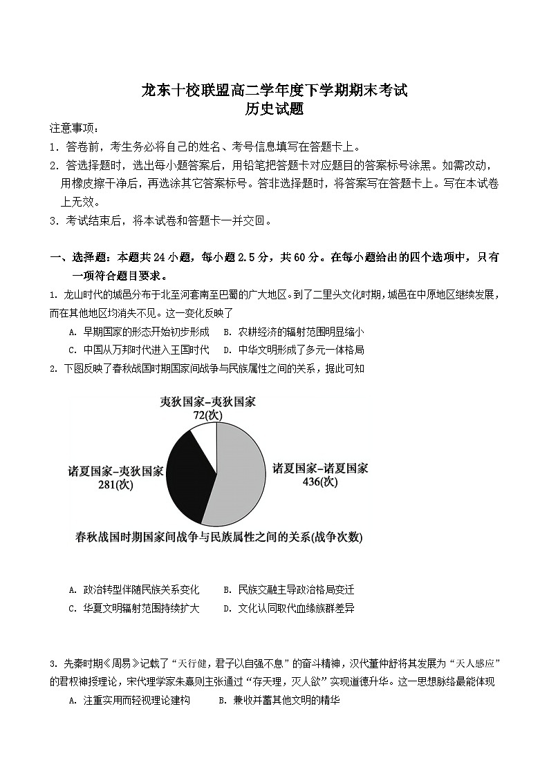黑龙江省龙东十校联盟2024-2025学年高二下学期期末考试历史试题（Word版附答案）第1页