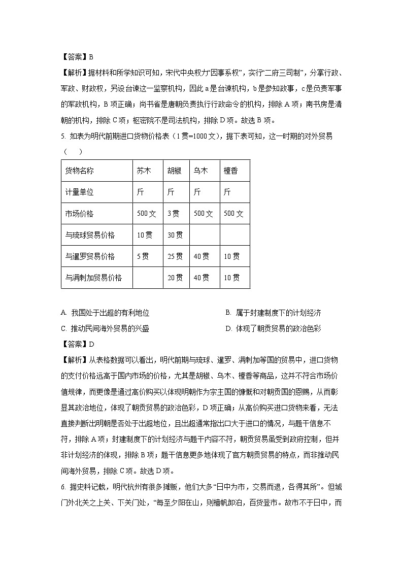 河南省潢川高级中学、第一中学高三下二模历史试卷（解析版）第3页