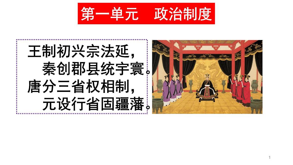 统编版高中历史高二上学期 选必一 第一单元政治制度 知识点串讲课件第1页