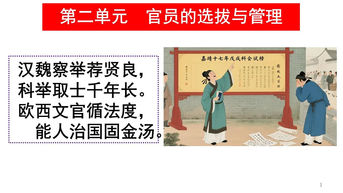 统编版高中历史高二上学期 选必一 第二单元 官员的选拔与管理 知识点串讲课件第1页