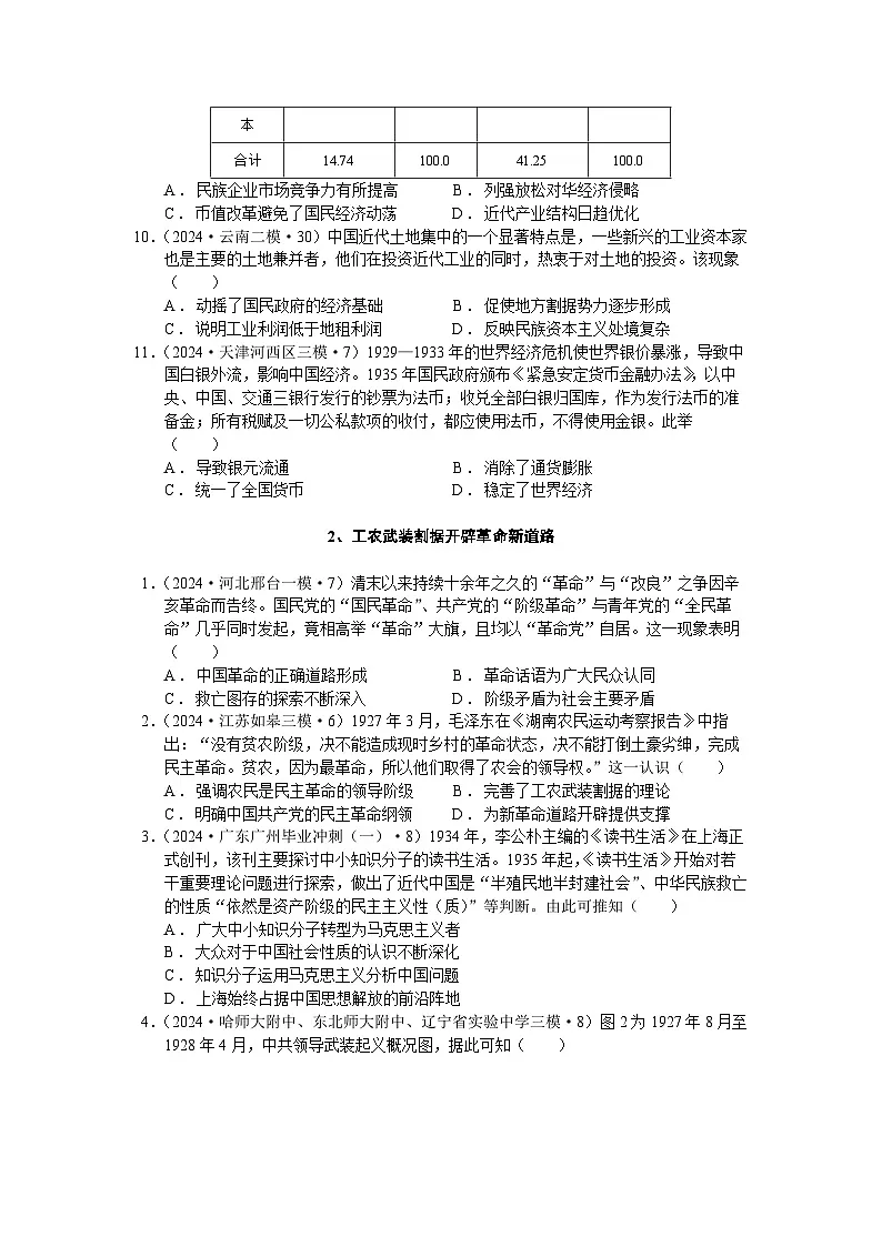 复习试题：第21课 南京国民政府的统治和中国共产党开辟革命新道路2024届各地名题汇编（二）学生用卷第3页