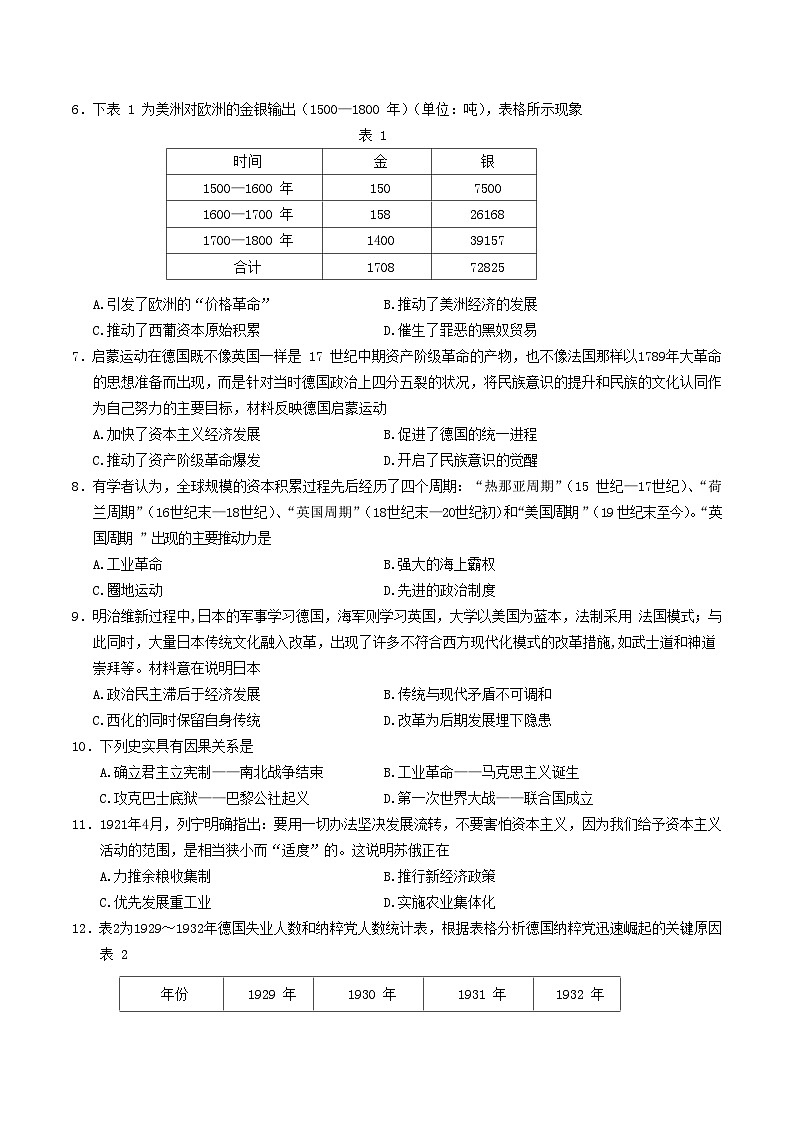 安徽省黄山市2024-2025学年高一下学期期末考试历史试卷（无答案）第2页