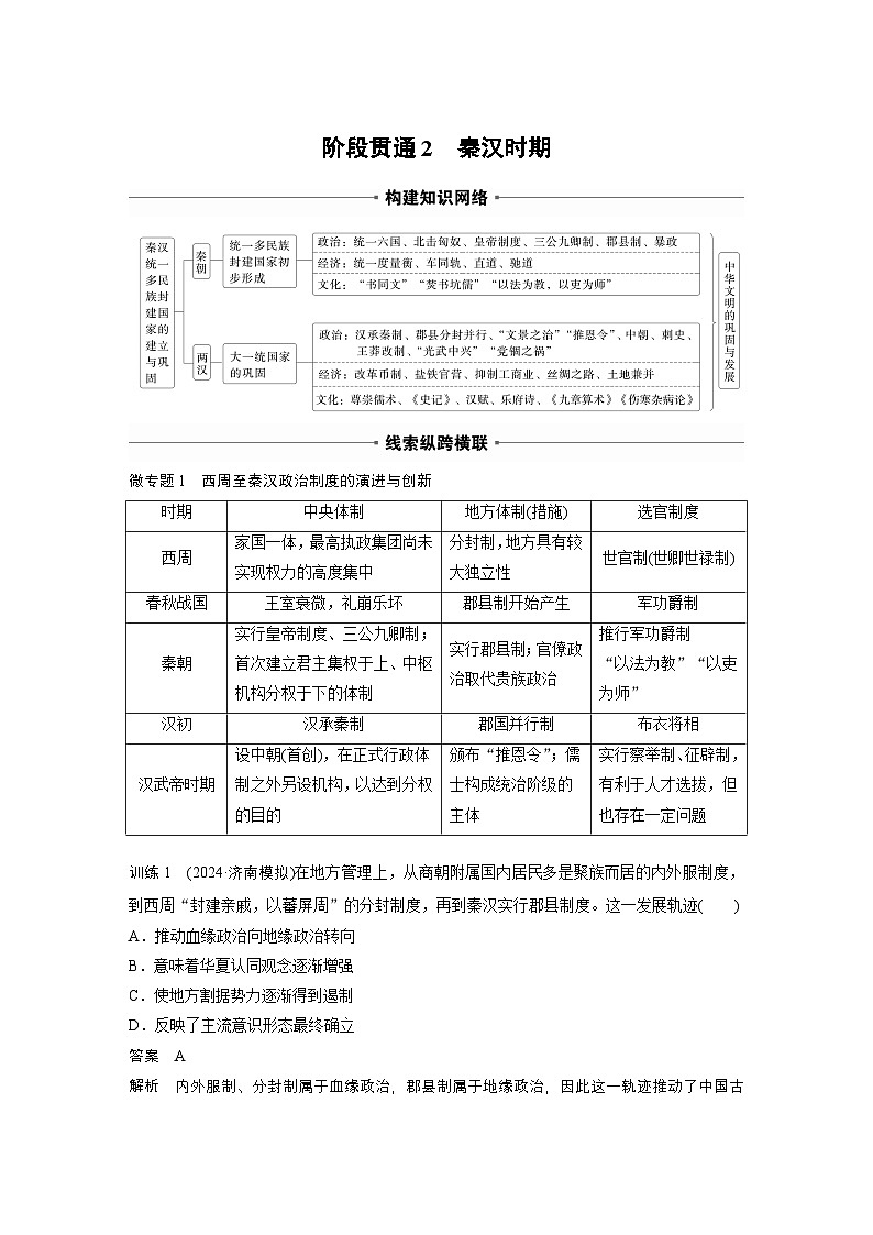板块一　第二单元　阶段贯通2　秦汉时期（教师版）第1页