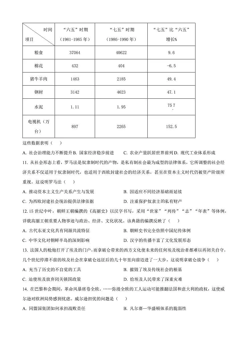 贵州省六盘水市2025届新高二下学期7月期末质量监测-历史试题+答案第3页