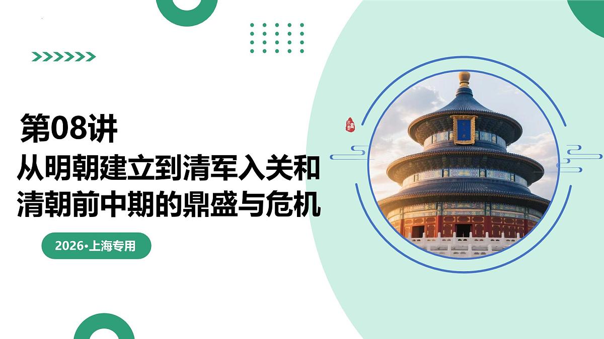 第08讲+从明朝建立到清军入关和清朝前中期的鼎盛与危机（复习课件）26年高考历史一轮复习讲练测第1页