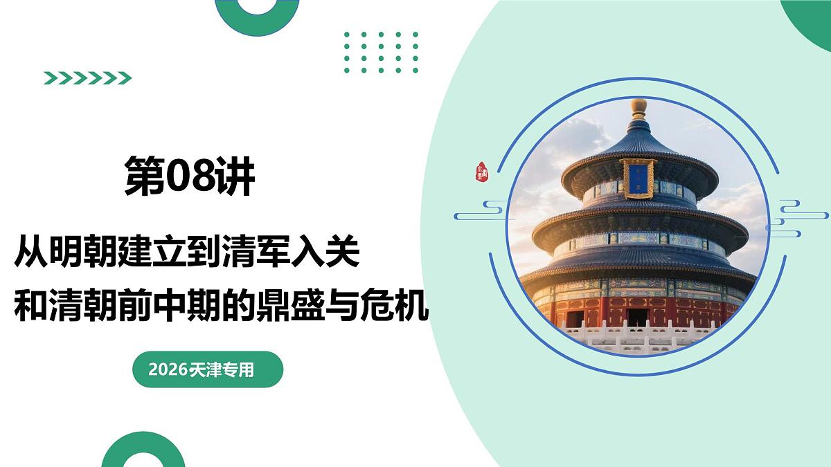第08讲+从明朝建立到清军入关和清朝前中期的鼎盛与危机（复习课件）2026年高考历史一轮复习讲练测第1页