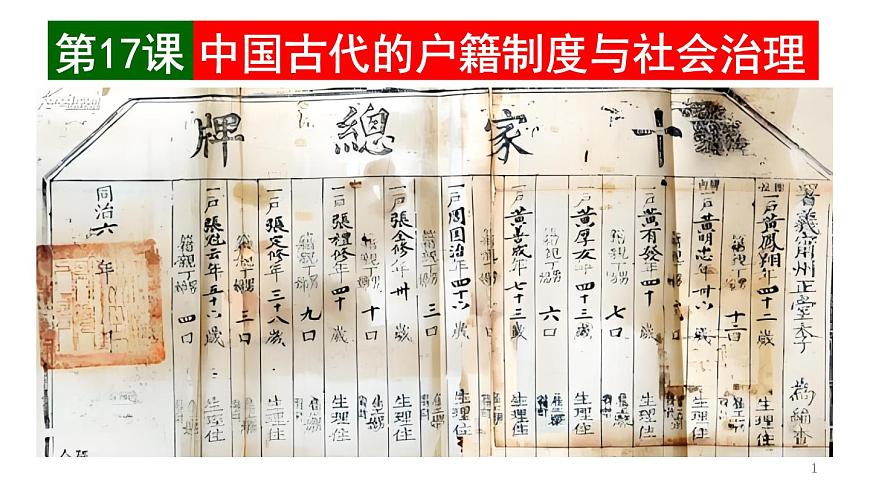统编版高中历史高二上学期选必一 6.17中国古代的户籍制度与社会治理 课件第1页