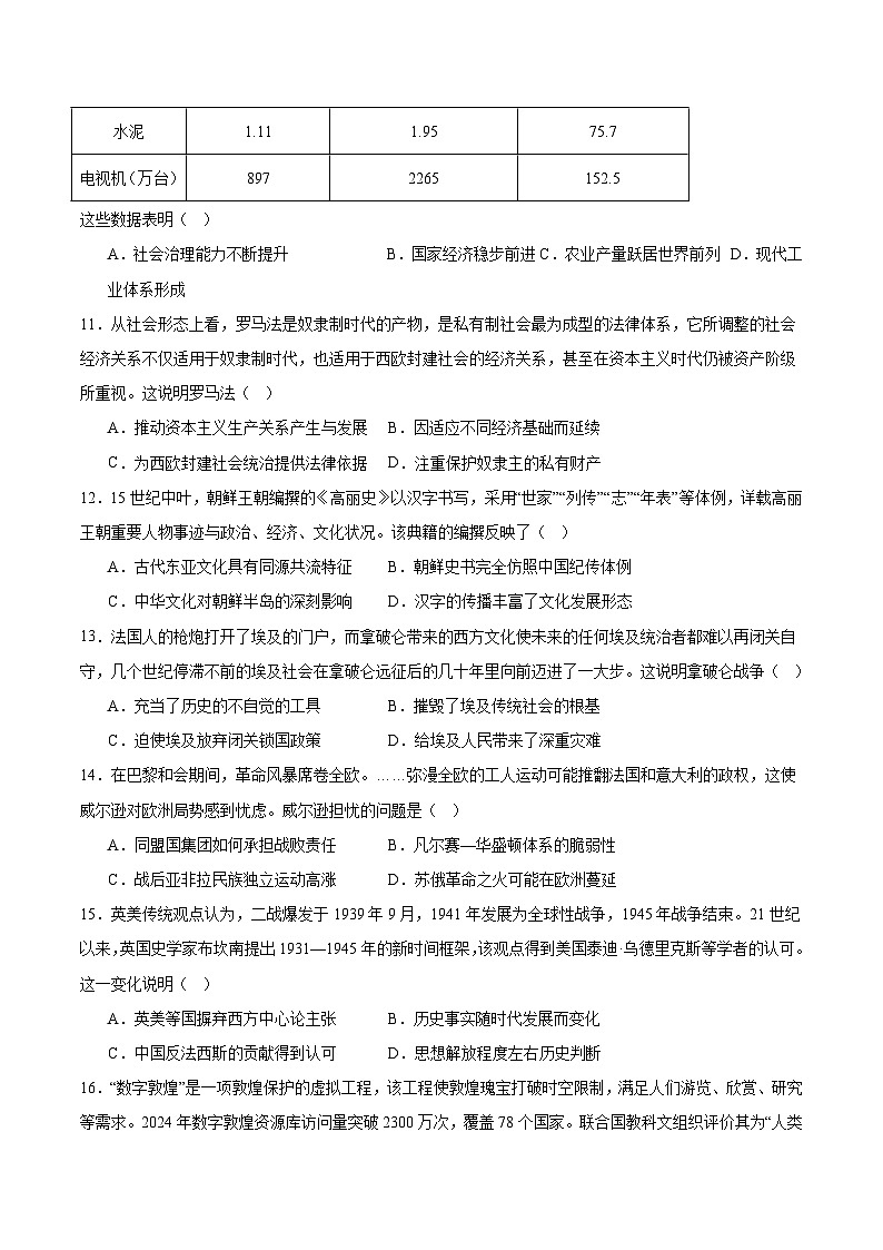 贵州省六盘水市2024-2025学年高二下学期期末考试历史试题（Word版附答案）第3页