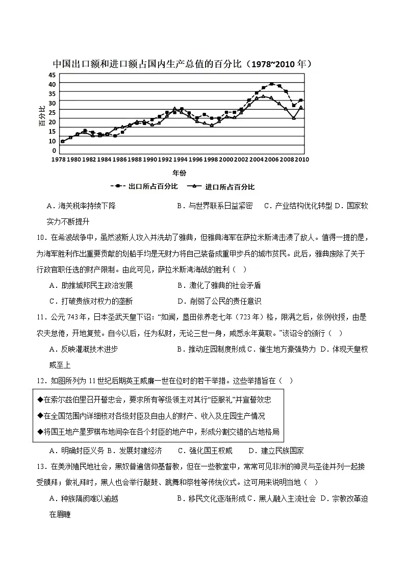 安徽省马鞍山市2024-2025学年高二下学期期末考试历史试题（Word版附答案）第3页