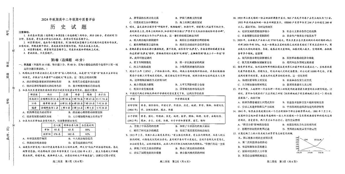 河南省南阳市2024-2025学年高二上学期期中考试历史试题第1页