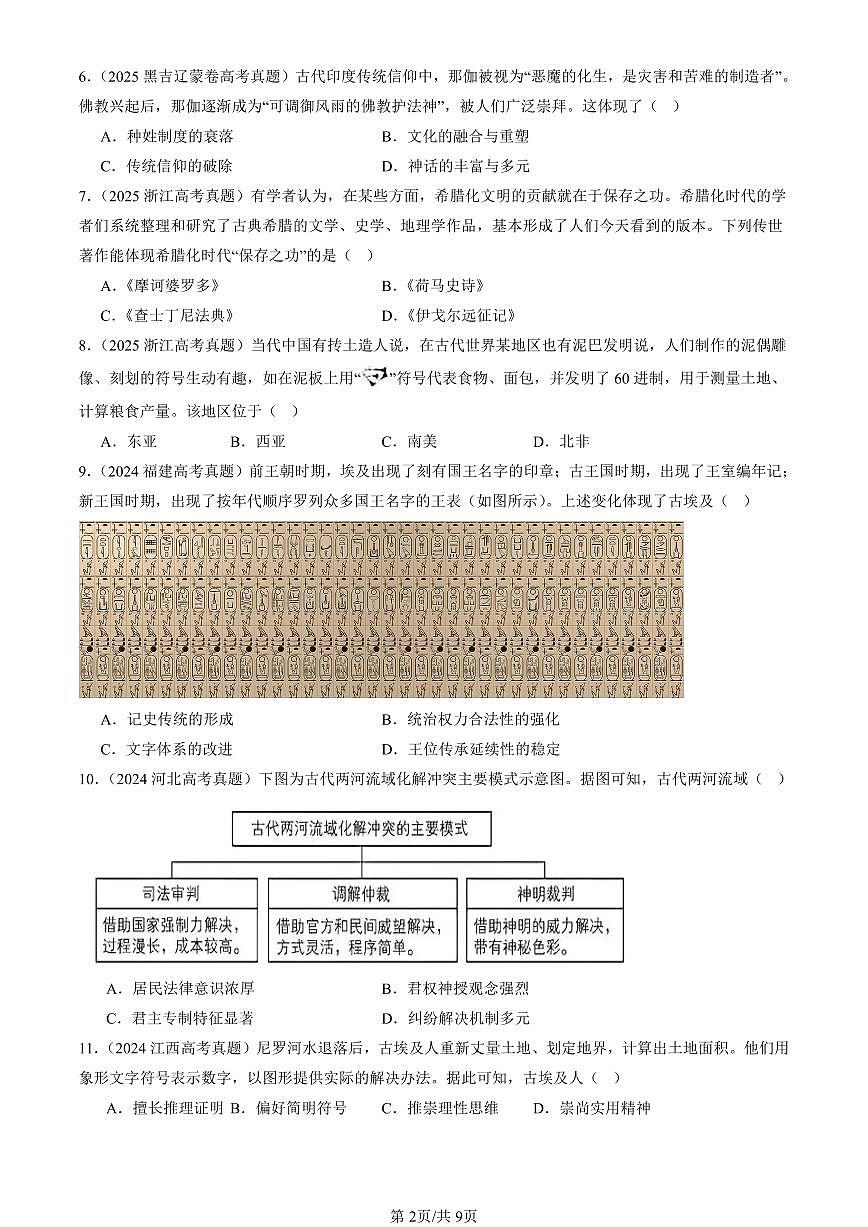 2023-2025全国高考真题历史汇编：文明的产生与早期发展 有答案解析第2页