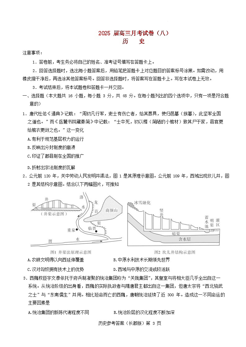 湖南省长沙市2024_2025学年高三历史下学期月考八试题含解析第1页