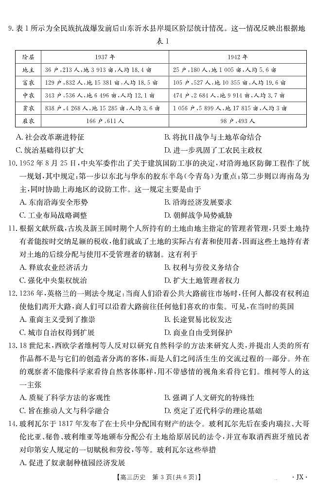 江西省金太阳2025届高三下学期5月百万大联考历史试卷+答案第3页