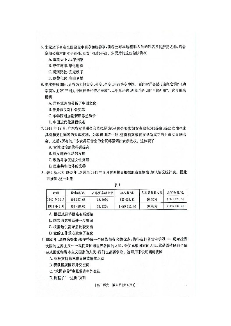 江西省金太阳2025届高三上学期开学考历史试卷（含答案）第2页