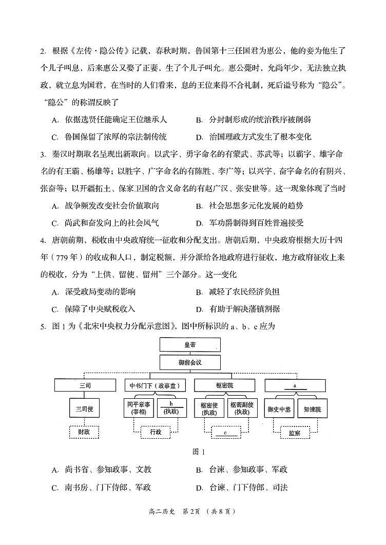湖南省岳阳市2023-2024学年高二下学期期末考试历史试卷+答案第2页