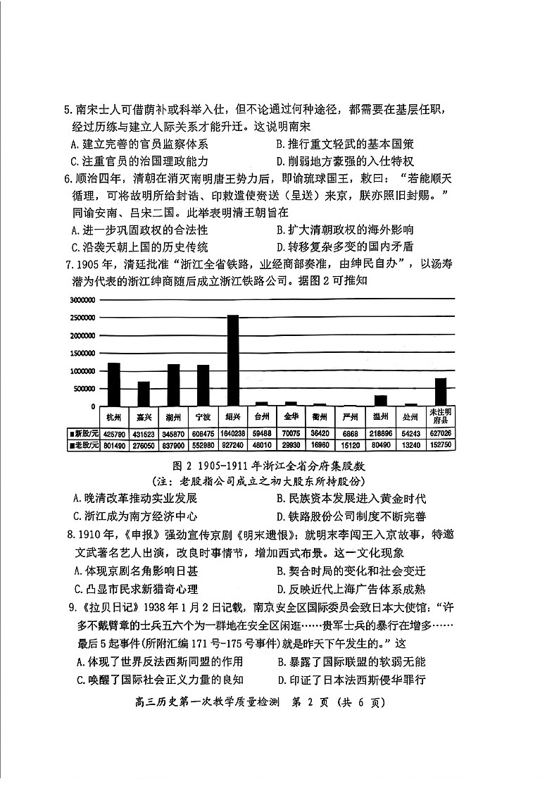 福建省漳州市2025-2026学年高三上学期第一次联考检测历史试卷第2页