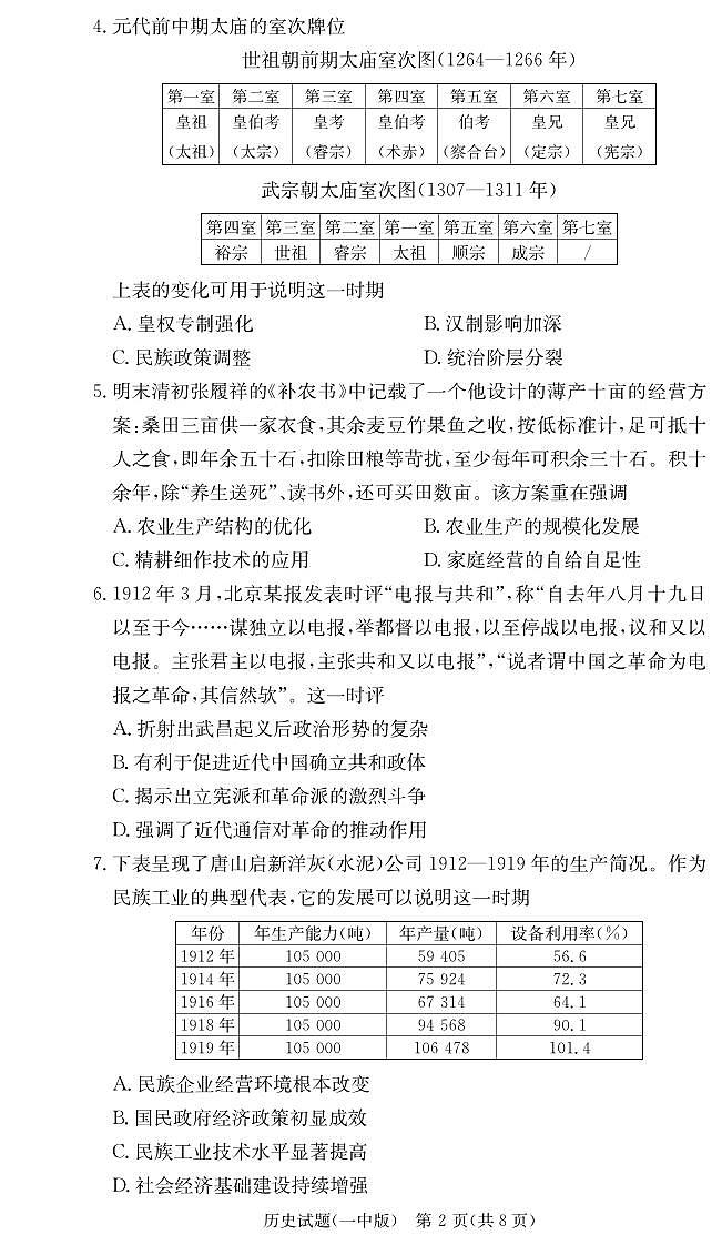 湖南省长沙市长沙一中2025届高三月考试卷（三）历史试卷+答案第2页
