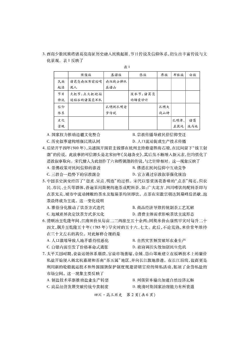 四川省大数据联盟2026届高三上学期开学考试历史试题（PDF版附解析）第2页