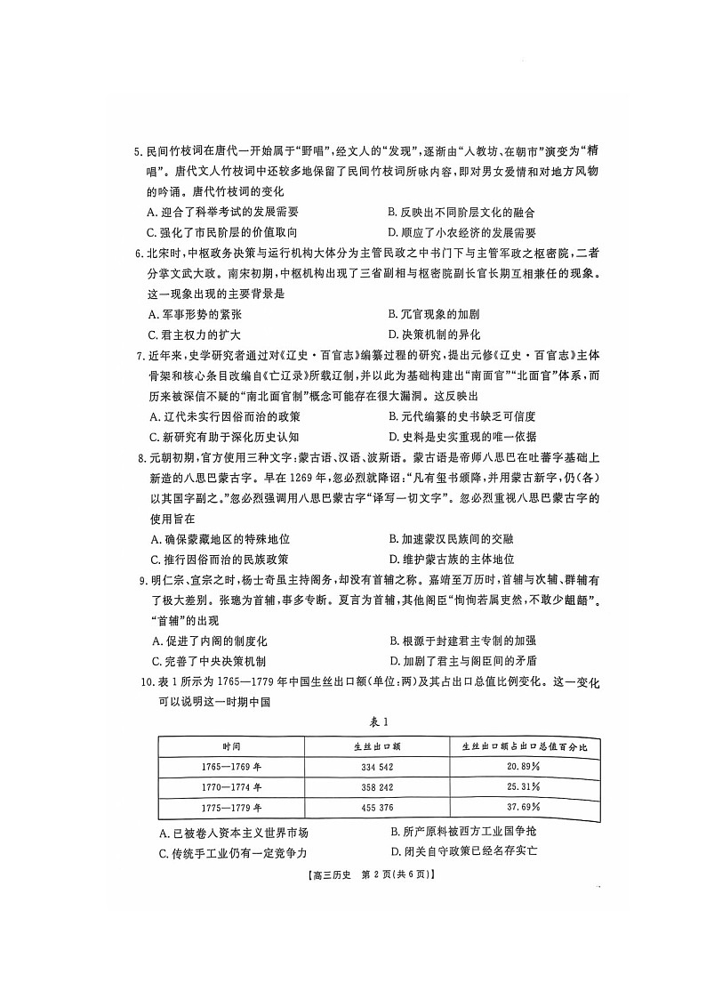 2025届江西金太阳高三下学期10月联考-历史试题（含答案）第2页