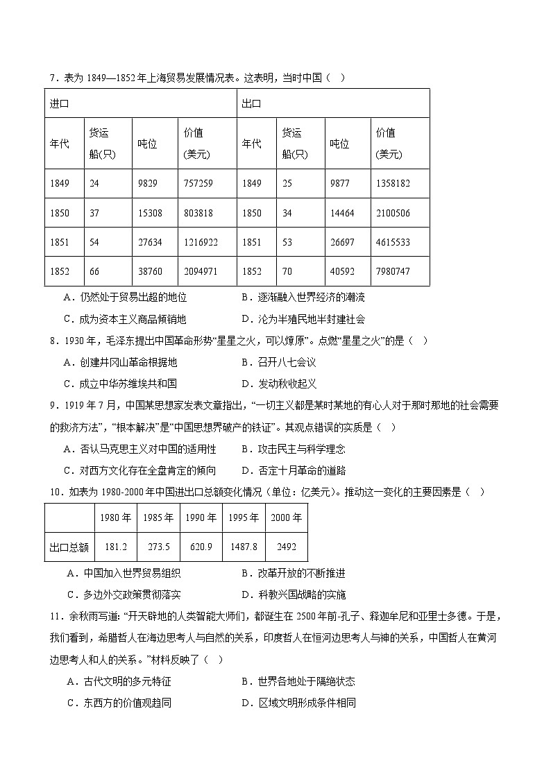 广东省湛江市第二十一中学2025-2026学年高二上学期开学考试历史试卷（含答案）第2页