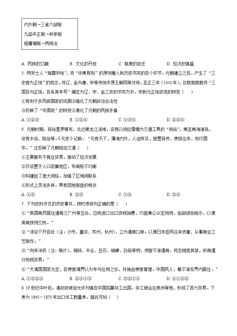 精品解析：北京市第一六一中学2025-2026学年高二上学期开学测试历史试题（原卷版）第2页