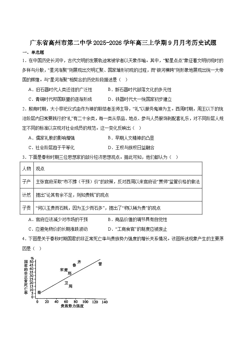 广东高州市第二中学2026届高三上学期9月月考历史试卷（含答案）第1页
