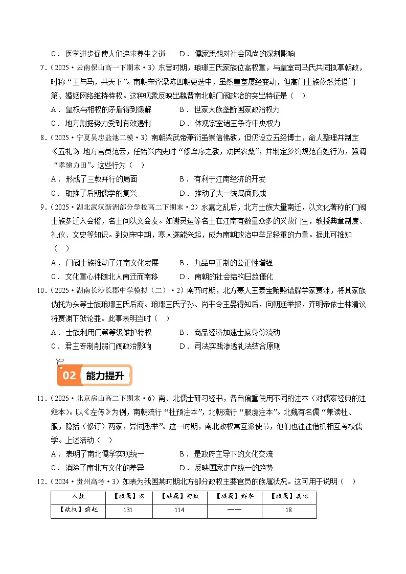 第5课 三国两晋南北朝的政权更迭与民族交融（分层作业）（原卷版）第2页