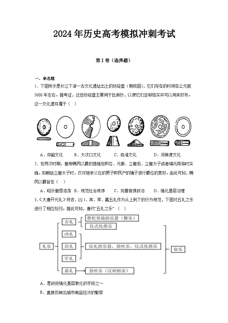 2024年历史（人教版）高考模拟冲刺题第1页