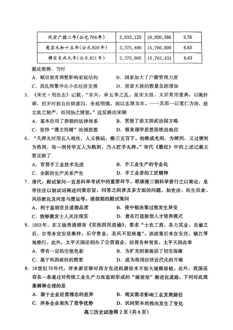 2025届河北省保定高三下学期10月一模摸底考-历史试题（含答案）第2页