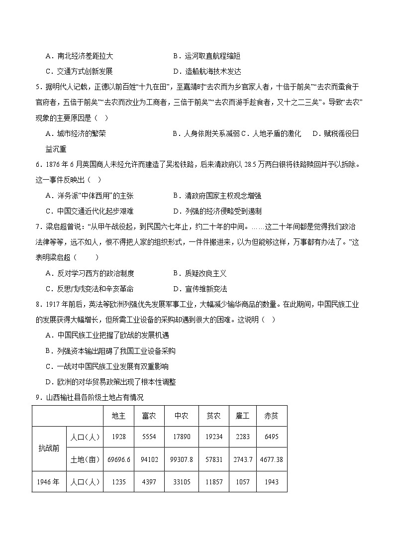 2026济南高三上学期9月开学考试历史含答案第2页
