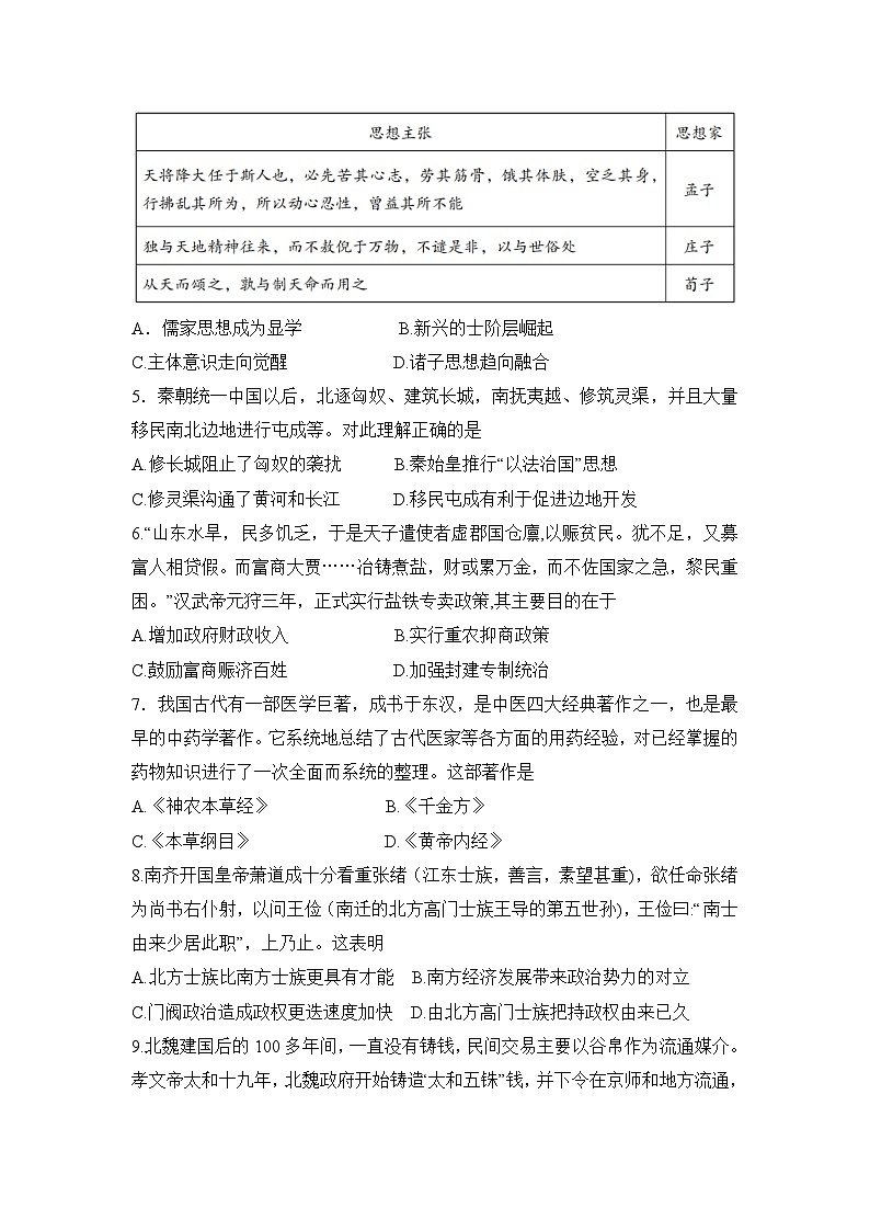 云南省昭通市第一中学2024-2025学年高一下学期2月开学考试试题历史试卷第2页