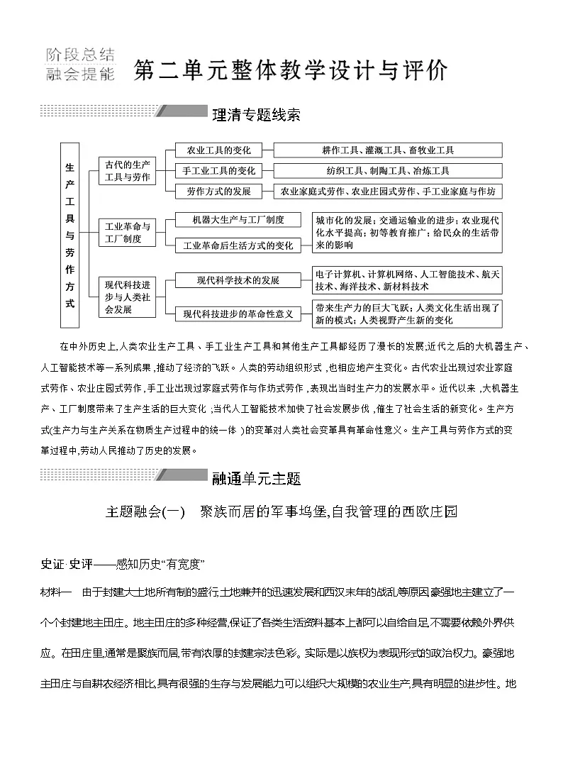 高二历史（统编版）选择性必修2导学案阶段总结第二单元整体教学设计与评价（Word版附解析）第1页
