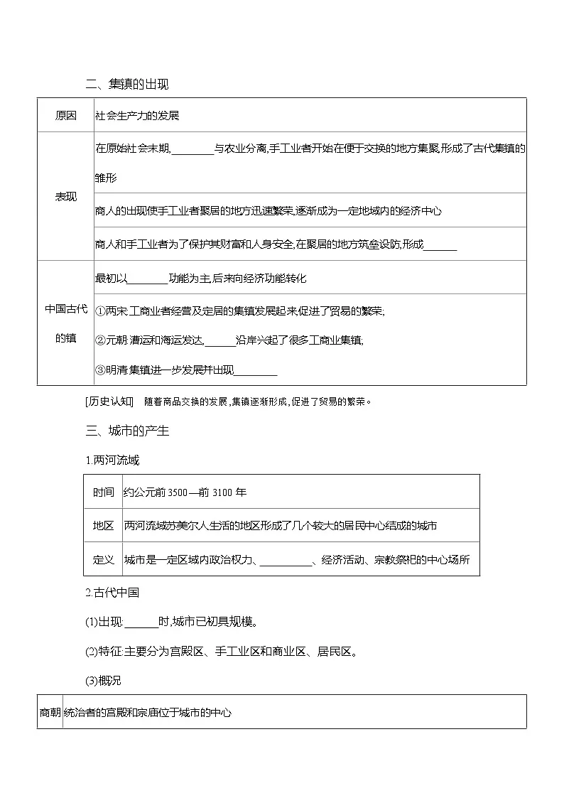 高二历史（统编版）选择性必修2导学案第10课古代的村落、集镇和城市（Word版附解析）第2页