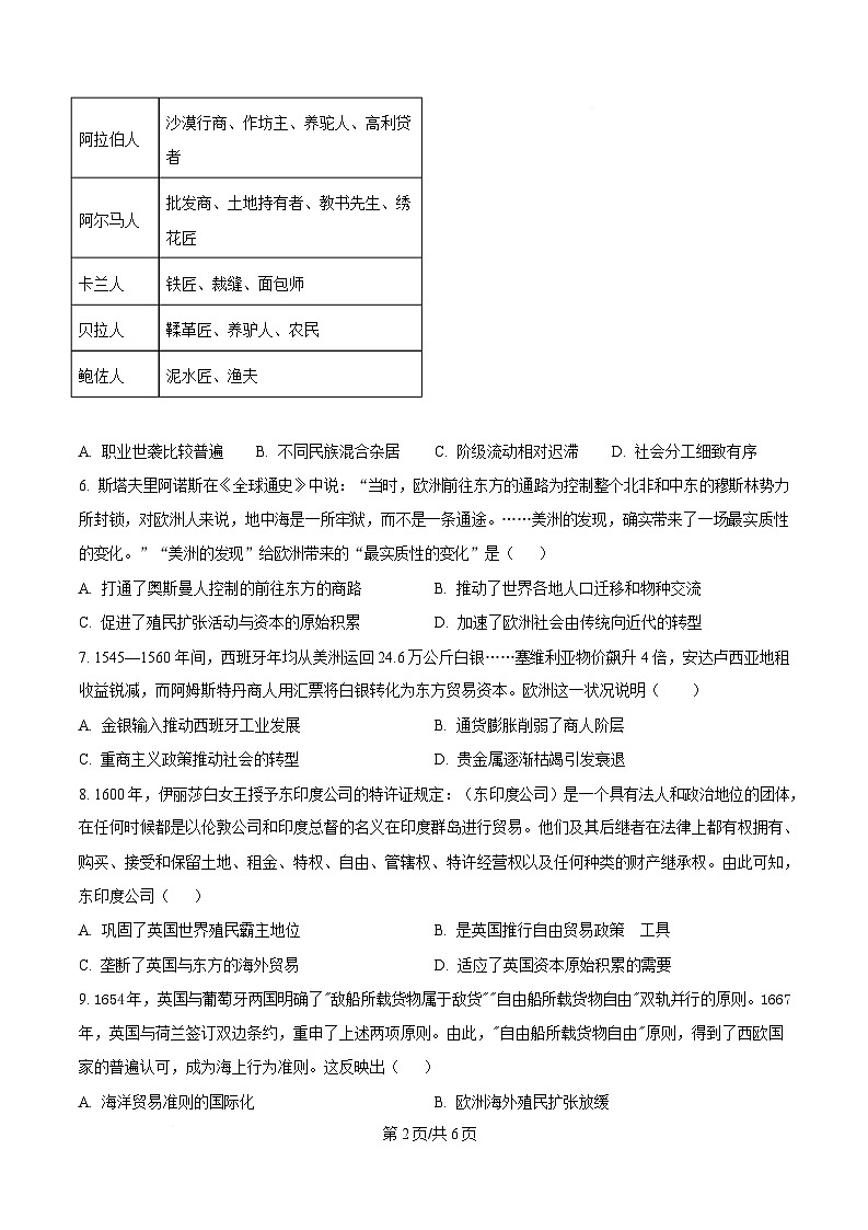 武汉市六中2025-2026学年高二上学期第一次月考 历史第2页