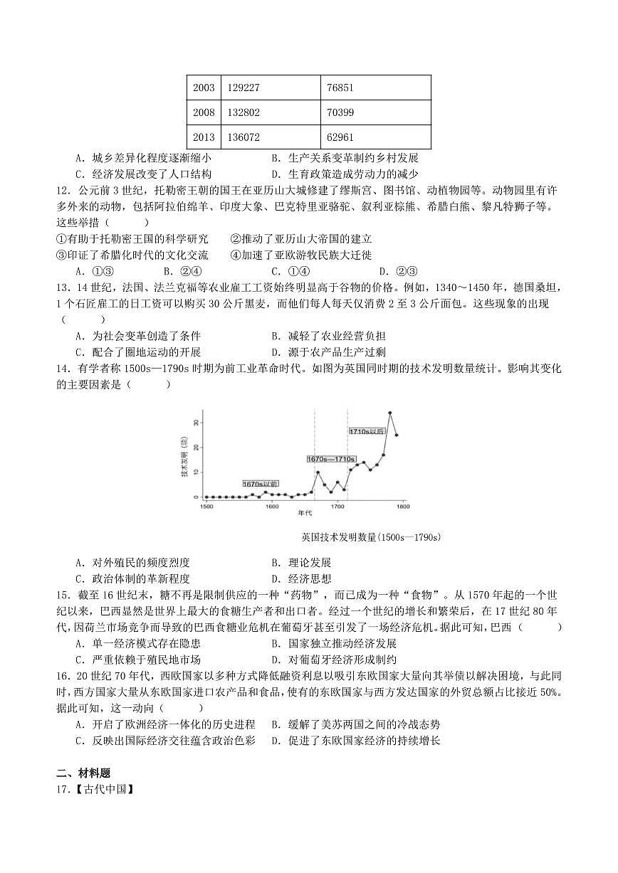 四川省广安中学2026届高三上学期冲刺月测（一）历史试卷（含答案）第3页
