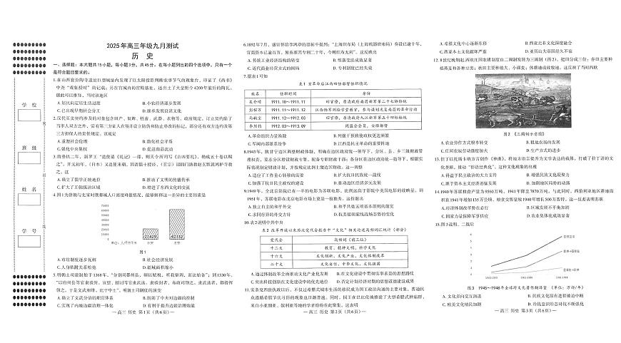 历史-江西省南昌市零模2026届高三上学期九月测试地理试卷（含答案）第1页