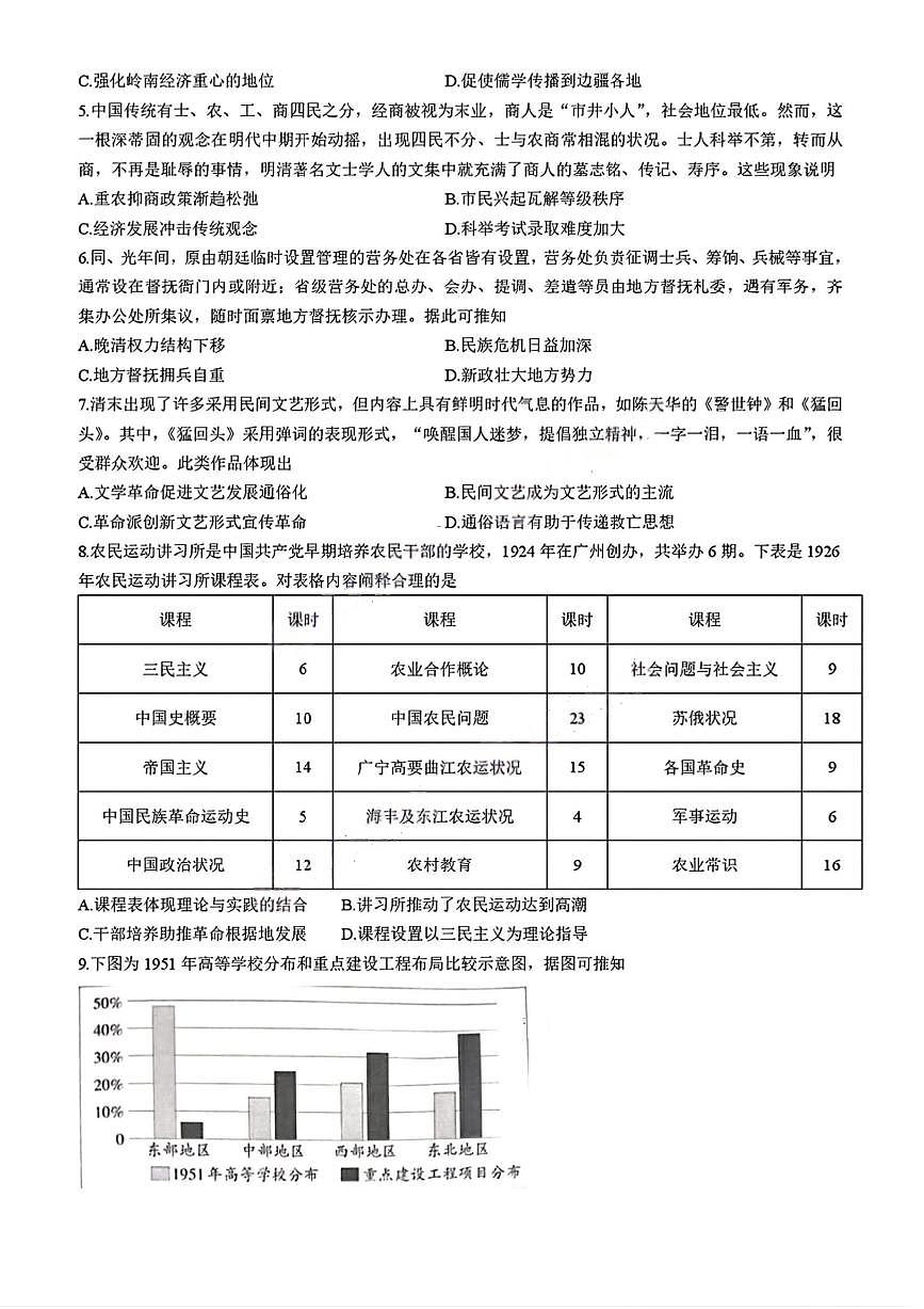 历史-湖北省楚天协作体2025-2026学年高三上学期开学试题和答案第2页