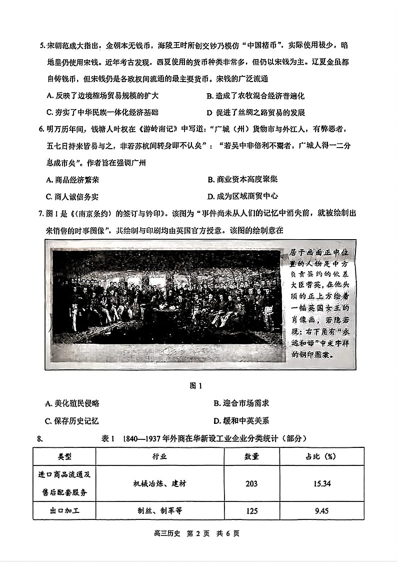 广东省东莞市揭阳市韶关市2025届高三上学期期末教学质量检查-历史试卷（含答案）第2页