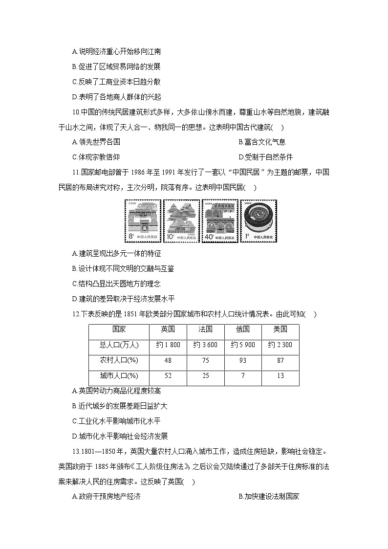 高二历史（统编版）试题选择性必修2单元质量检测（四）村落、城镇与居住环境（Word版附解析）第3页